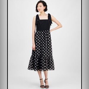 Anne Klein Black and White Polka Dot Midi Dress